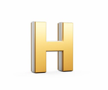 Altın Harf H Parıltısı Parlak Modern Tasarım Kalın Yazı Tipi Keskin Kenarlı 3B Görüntü