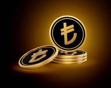 Altın ve Siyah Türk Lirası Yığını Parlak Altın Parlak Arkaplan 3D Görüntü