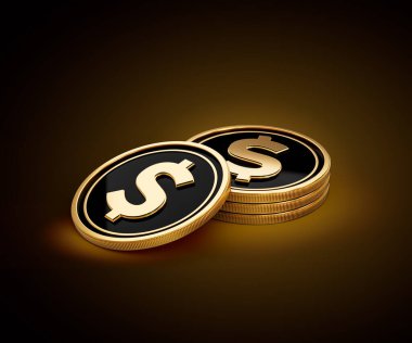 Yığınla Altın ve Siyah Birleşik Devletler Doları Parlak Altın Parlak Arkaplan 3D Görüntü