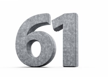 Concrete Number Sixty One 61 Digit Made Of Grey Concrete Stone White Background 3d Illustration clipart