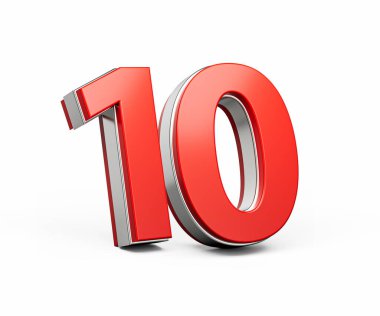 Kalın Kırmızı 10 numara Metalik Beyaz Arkaplan 3 boyutlu Görüntü