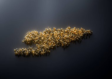 Kırgızistan Haritası Yüksek Kaliteli Altın Metalik Bakır Sütunlar 3D İllüstrasyon