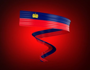 3d Flag Of Liechtenstein 3d Wavy Shiny Liechtenstein Twisted Ribbon Flag On Red Background 3d Illustration clipart