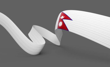 3d Flag Of Nepal 3d Shiny Waving Nepal Ribbon Flag On Grey Background 3d Illustration clipart