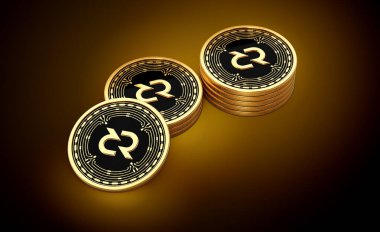 Altın Kripto Para Yığını Parlak Altın Parlak Arkaplanda DCR Madeni Parlaklığı 3d Görüntü