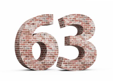 Altmış üç numara 63 haneli Eski Grunge Tuğla Duvarı 3D Görüntü