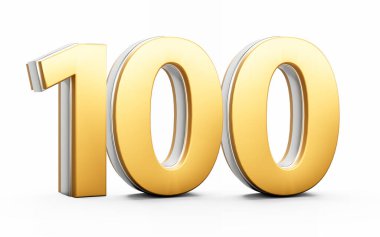 3D Altın Parlak 100 numara Beyaz Arkaplanda Gümüş Çizgili 3D Görüntü