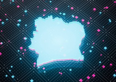 Aydınlatılmış Fildişi Sahil Veri Haritası Kusursuz Desenli Mavi Işık Arkaplan 3D Görüntü