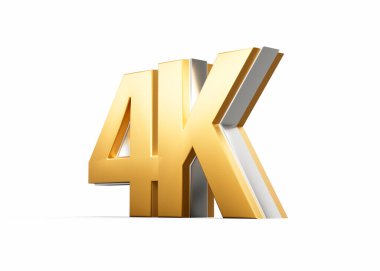 Kilometre Taşını Vurgulayan Metalik Işıltılı Altın 4K Metni veya Çözünürlük Sembolizmi 3B İllüstrasyon