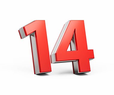 Kalın Kırmızı Numara 14 Beyaz Arkaplanda Metalik Görüntü