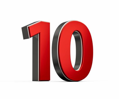 Kalın Kırmızı 10 numara Parlak Metalik Beyaz Arkaplan 3D Görüntü