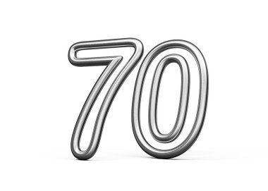 70 Numara Gümüş Metalik Beyaz Arkaplan 3D Görüntü
