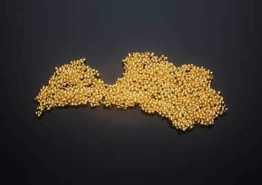 Letonya Haritası Yüksek Kaliteli Altın Parlak Metalik Boncuklar veya Taşak 3B İllüstrasyon