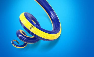 3d Barbados Bayrağı 3d Parlak Dalgalı Barbados Bayrakları Mavi Arkaplanda 3d Görüntü