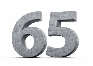 Beton Numarası 65. Gri Beton Taştan Yapım Beyaz Arkaplan 3D İllüstrasyon