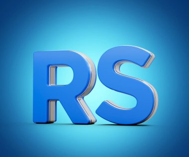 Canlı Mavi Rupi Para Birimi Sembol Parıltıları Parlak Modern Tasarım 3D İllüstrasyon