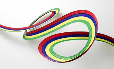 Mauritius 'un 3D Bayrağı. Mauritius' un Parlak Dalgalanışı Mauritius Kurdelesi Beyaz Arkaplanda 3D Görüntü