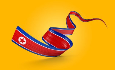 Kuzey Kore 'nin Parlak Bayrağı Kuzey Kore' de Sallanıyor Sarı Arkaplanda Bayrak 3D Görüntü