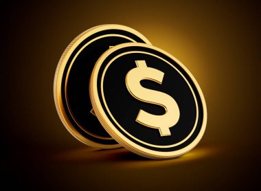 Altın ve Siyah Yuvarlak Birleşik Devletler Doları Parlak Altın Parlak Arkaplan 3D Görüntü