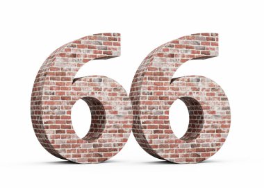 Altmış altı numara. Eski Grunge Tuğla Duvarı 'ndan yapılma 66 basamak. 3 boyutlu görüntü.