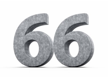 Altmış altı numaralı beton, gri betondan yapılmış 66 basamaklı beyaz arka plan 3d İllüstrasyon