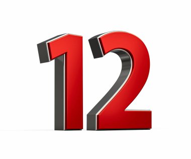 Koyu kırmızı 12 numara Parlak Metalik Beyaz Arkaplan 3D Görüntü
