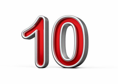 Canlı kırmızı 10 numara Metalik Işıltılı ve kıvrımlı kenarlı, 3D Görüntü
