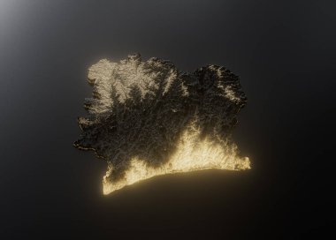 Fildişi Sahil Haritası Altın Metalik Doku Haritası Altın Rezervleri ve Altın Madencilik Konsepsiyonu 3B İllüstrasyon