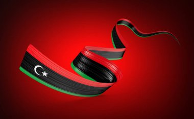 3d Flag Of Libya 3d Shiny Waving Libya Twisted Ribbon Flag On Red Background 3d Illustration clipart