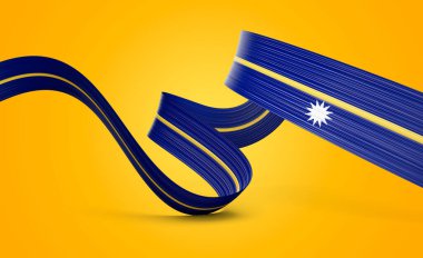 Nauru Dalgalı Parlak Nauru Kurdele Bayrağı Sarı Arkaplanda İzole Edildi 3D Görüntü