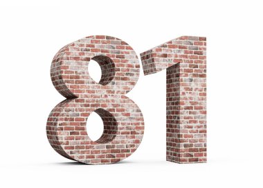 Seksen bir numara. Eski Grunge Tuğla Duvarı 'ndan yapılmış 81 basamak. 3 boyutlu görüntü.