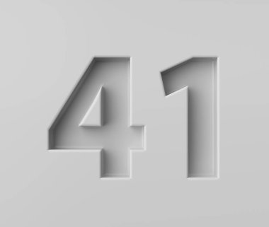 Parlak Beyaz numara 41. Üstü kapalı gölgesi olan Kırk Bir, Gri Arkaplan 3 boyutlu Görüntü