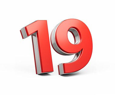 Kalın Kırmızı 19 numara Metalik Beyaz Arkaplanda 3 boyutlu Görüntü