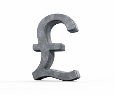 Gri Beton Döşemeli İngiliz Pound Para Birimi Sembolü Beyaz Arkaplan 3D Görüntü