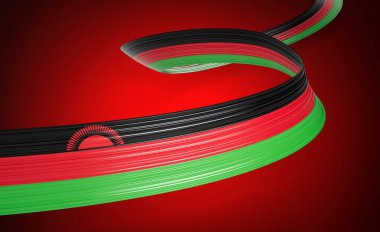Malawi 'nin 3d Bayrağı 3 d Kırmızı Arkaplanda Parlak Dalgalı Malawi Kurdelesi 3d Görüntü