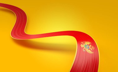 Karadağ 'ın Dalgalı, Parlak Bayraklı Bayrağı Sarı Arkaplanda İzole Edildi 3D Görüntü