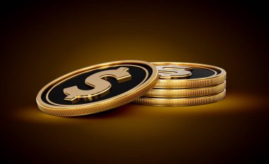 Yığınla Altın ve Siyah Birleşik Devletler Doları Parlak Altın Parlak Arkaplan 3D Görüntü