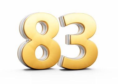 3 Boyutlu Altın Parlak 83 Numara 83. Beyaz Arkaplan Üzerinde Gümüş Çizgili 3D Görüntü