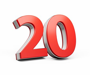 Kalın Kırmızı Numara 20 Beyaz Arkaplanda Metalik Görüntü