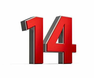 Koyu kırmızı 14 numara Parlak Metalik Beyaz Arkaplan 3D Görüntü
