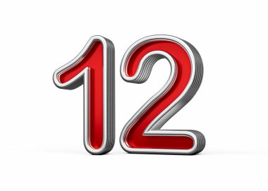 Canlı kırmızı numara 12 Metalik Parıltılı ve kıvrımlı kenarlı, 3D Görüntü