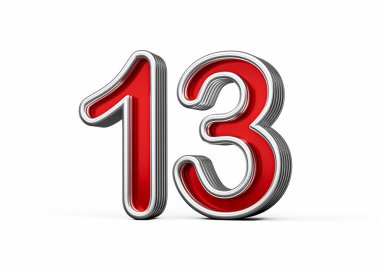 Canlı kırmızı 13 numara Metalik Işıltılı ve kıvrımlı kenarlı, 3D Görüntü