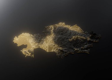 Kazakistan Altın Metalik Doku Haritası Altın Rezervleri ve Altın Madencilik Konsepti 3B İllüstrasyon