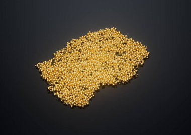 Lesotho Haritası Yüksek Kaliteli Altın Parlak Metalik Boncuklar veya Üç Boyutlu Resimler