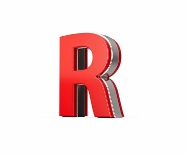 Canlı Kırmızı Büyük Harf R Parıldıyor Zarif Tasarımlı Kalın Yazı Tipi Keskin Kenarlı 3B Görüntü