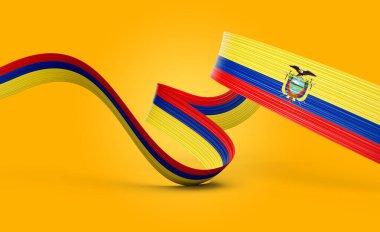 Ekvador 'un 3d Bayrağı 3 d Parlak Dalgalı Ekvator Bayrağı Sarı Arkaplanda 3d Görüntü