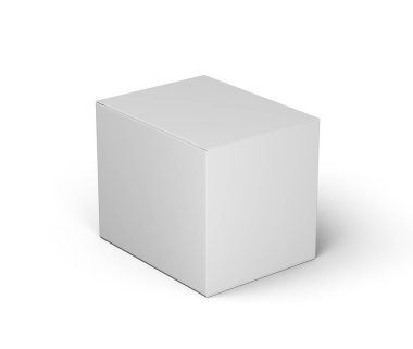 Paketleme, damgalama ve ürün modellemeleri için beyaz dikdörtgen bir karton kutu. 3d Görüntü