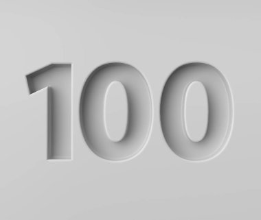 Parlak Beyaz Numarası 100. İnce Gölgesi Gri Arkaplan 3 boyutlu Görüntü ile Kabartmalı