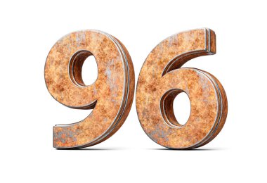 Doksan altı numara eski paslı demir metal desenli 96 basamak Beyaz Arka plan 3D Görüntü