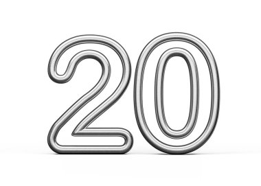 Gümüş Metalik Beyaz Arkaplandan Yapılan 20 Numara 3 boyutlu Görüntü